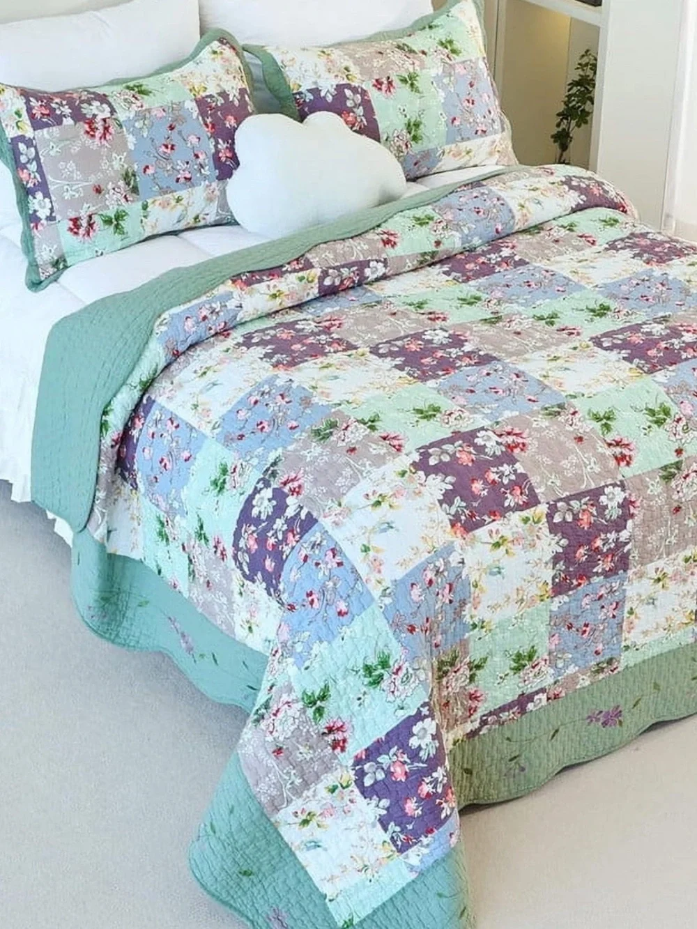 Quilts 3 pieces square patchwork queen quilt set with 2 shams